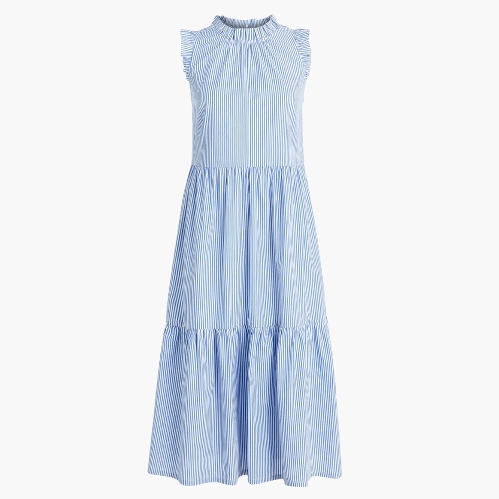 J.Crew Factory Tiered Midi Ruffle Dress In Blue & White Striped Size 00